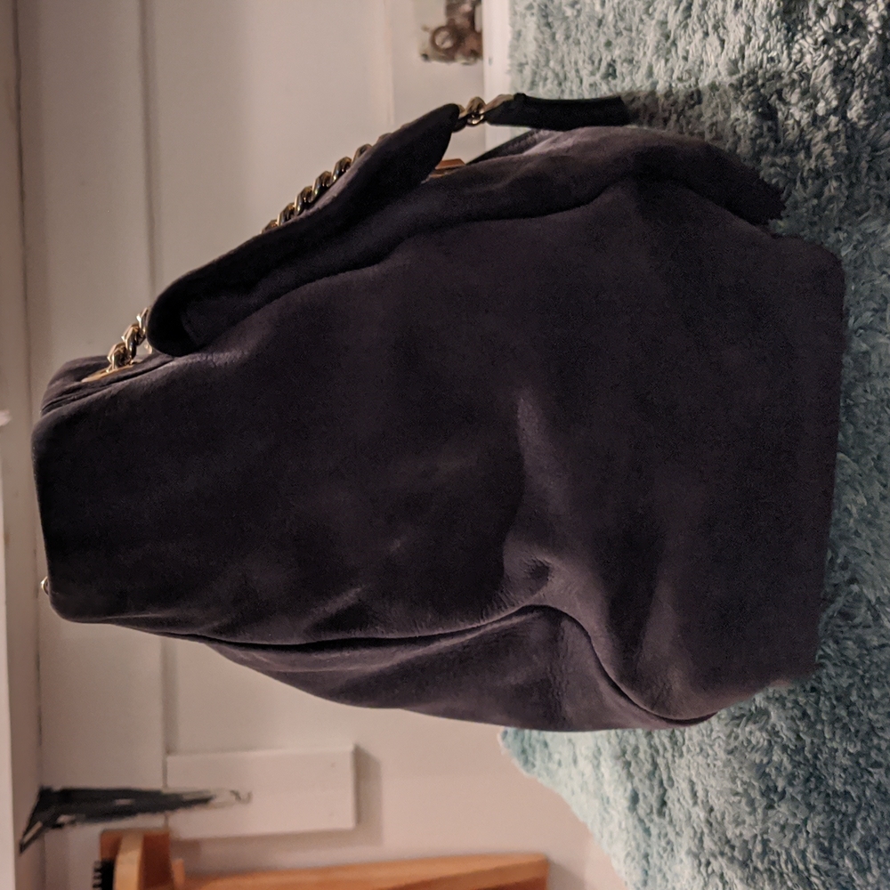 Kate Spade Dark Gray Suede lg purse with lg front pocket, Gold chain & Leather - Picture 9 of 16